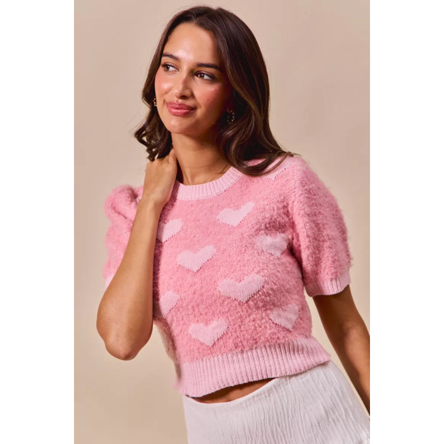 SO ME All Over Heart Valentine Cropped Sweater Apparel and Accessories