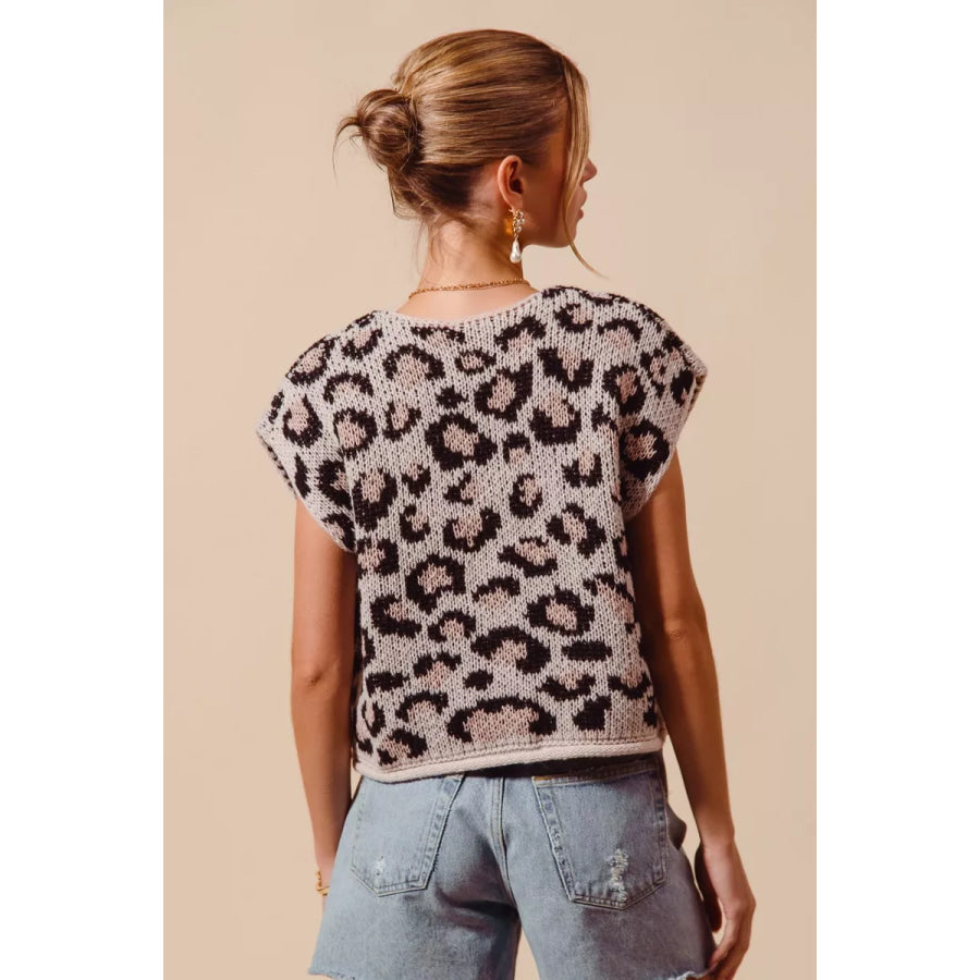 SO ME Big Metal Button Front Leopard Sweater Vest Top Apparel and Accessories