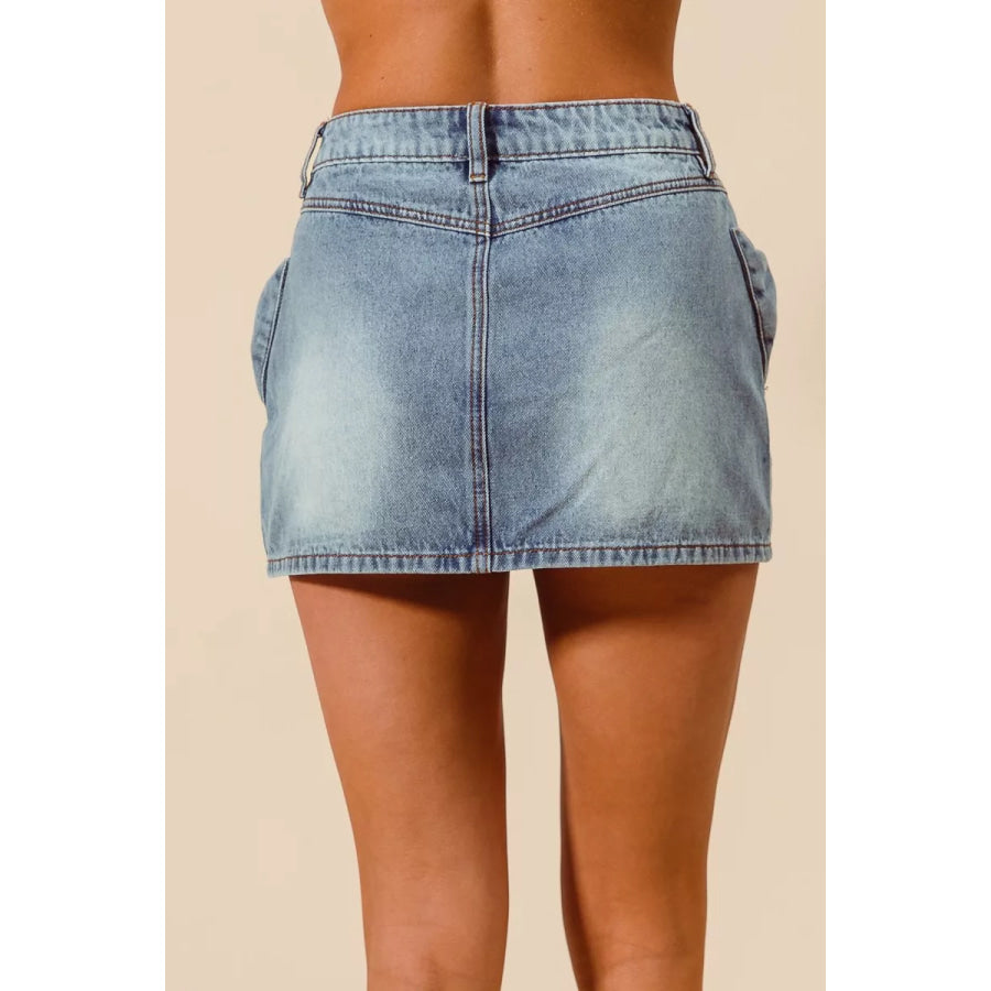 SO ME Bow Knot Pocket Denim Mini Skirt Apparel and Accessories