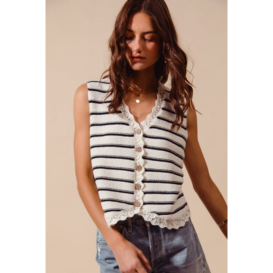 SO ME Buttoned Front Stripe Texture Knitted Sweater Vest Apparel and Accessories