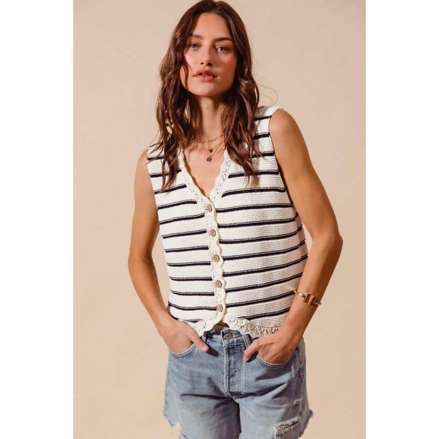 SO ME Buttoned Front Stripe Texture Knitted Sweater Vest Apparel and Accessories