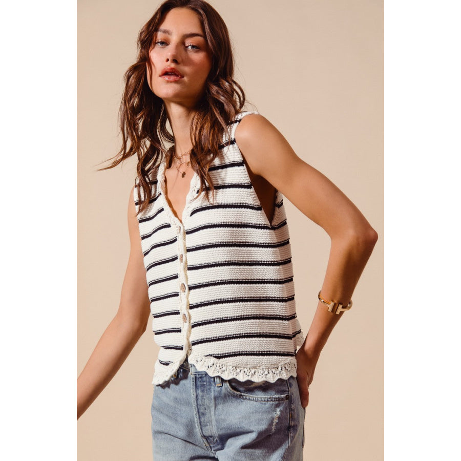 SO ME Buttoned Front Stripe Texture Knitted Sweater Vest Apparel and Accessories