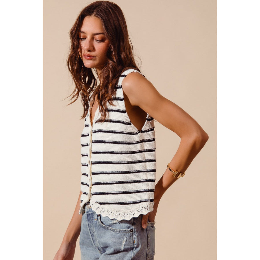 SO ME Buttoned Front Stripe Texture Knitted Sweater Vest Apparel and Accessories