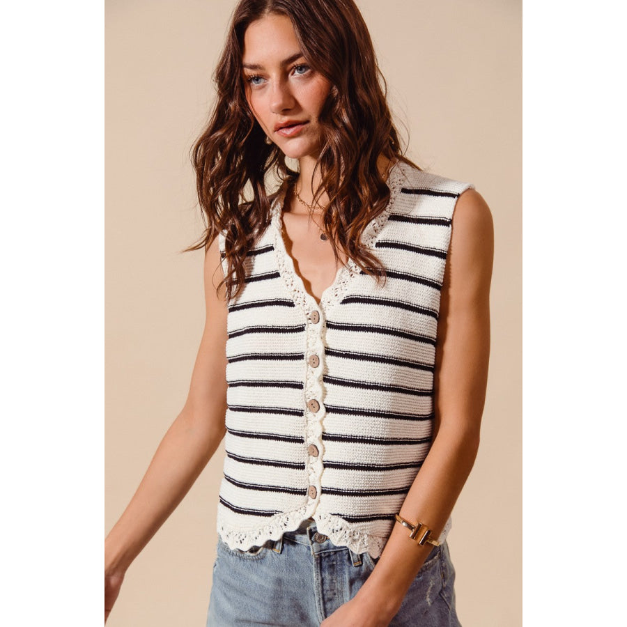 SO ME Buttoned Front Stripe Texture Knitted Sweater Vest Apparel and Accessories