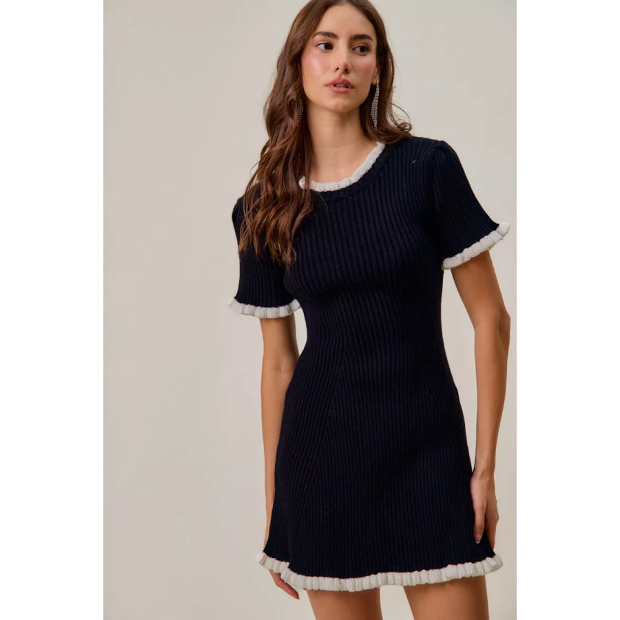 SO ME Contrast Ruffled Sweater Knit Mini Dress Apparel and Accessories