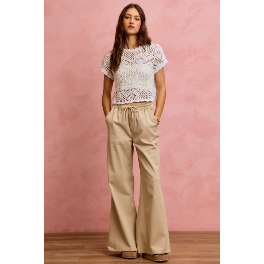 SO ME Crochet Scallop Edge Short Sleeves Knit Cover Up Apparel and Accessories