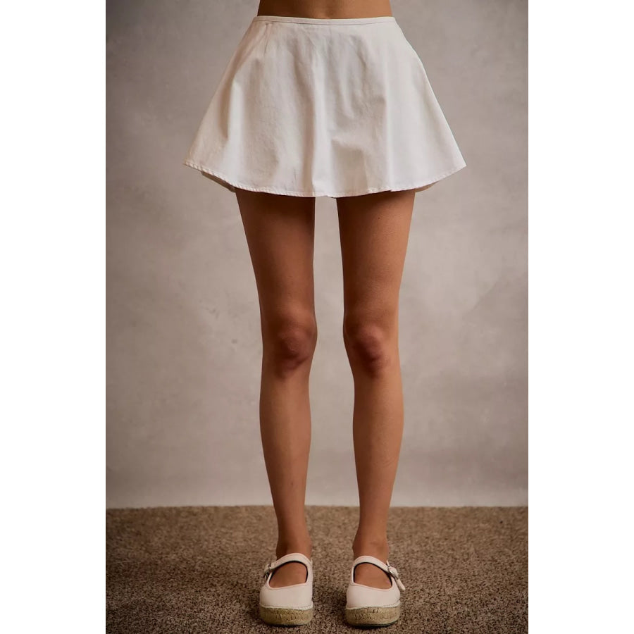 SO ME Denim Bubble Skort With Smocked Back WHITE / S Apparel and Accessories