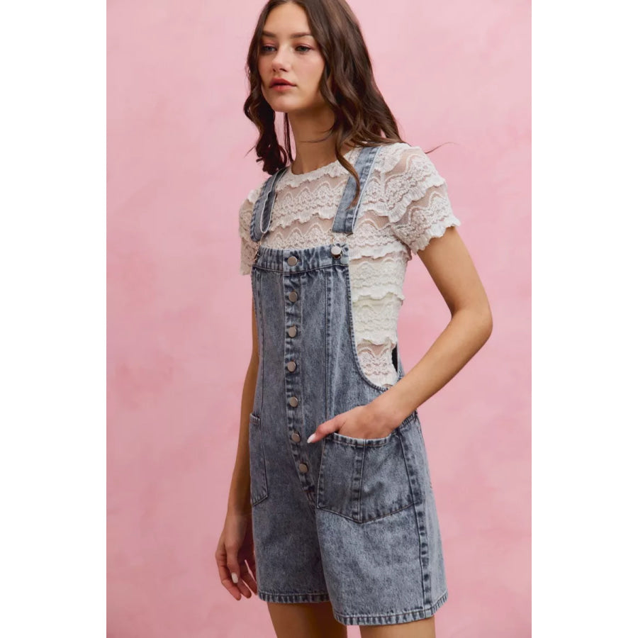 SO ME Denim Washed On Front With Adjustable Strap Romper Apparel and Accessories