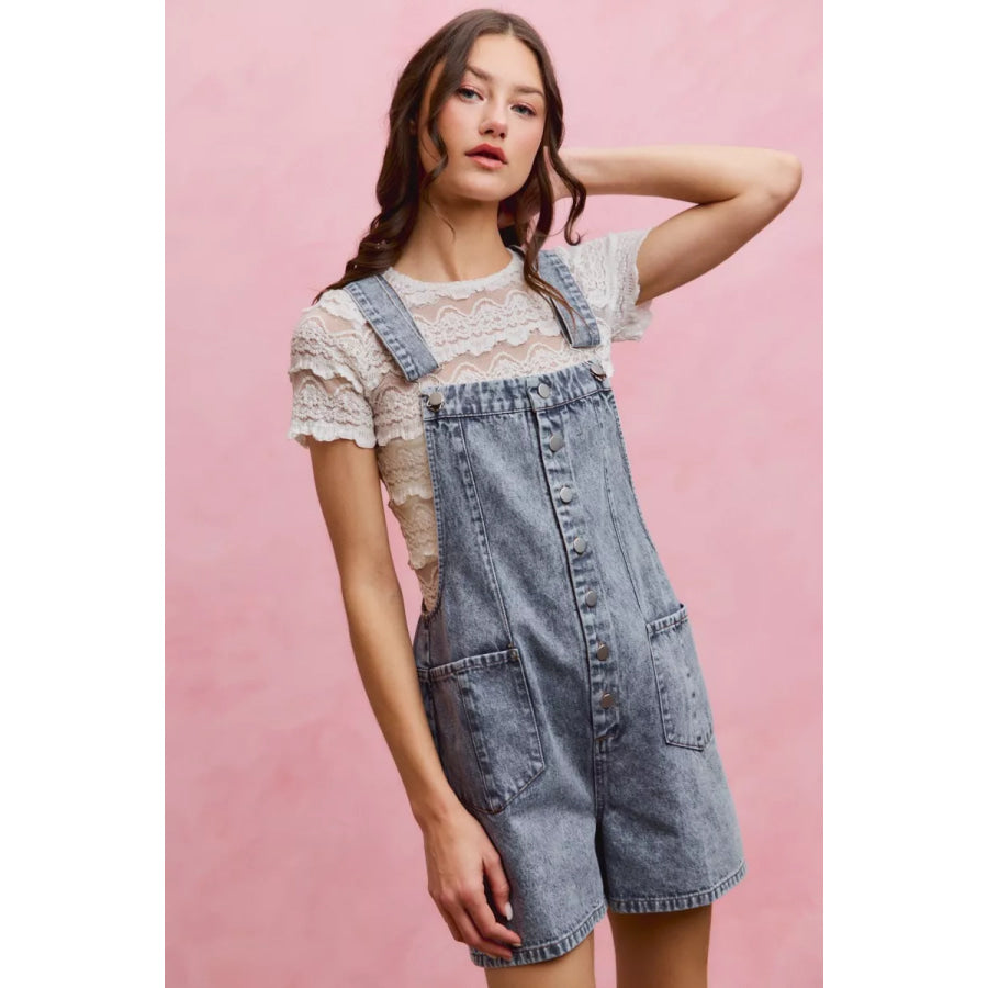 SO ME Denim Washed On Front With Adjustable Strap Romper Apparel and Accessories