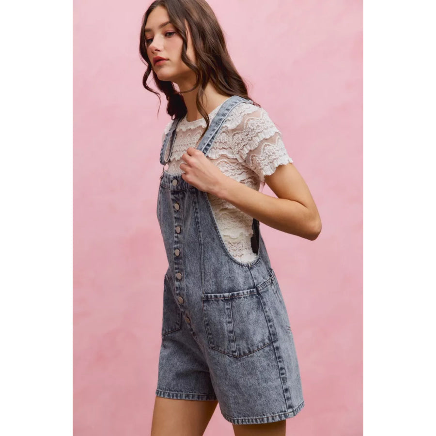 SO ME Denim Washed On Front With Adjustable Strap Romper Apparel and Accessories