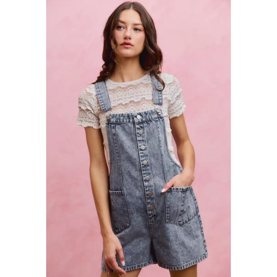 SO ME Denim Washed On Front With Adjustable Strap Romper Apparel and Accessories
