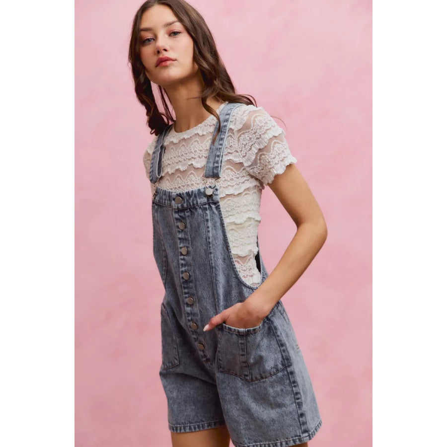 SO ME Denim Washed On Front With Adjustable Strap Romper Apparel and Accessories