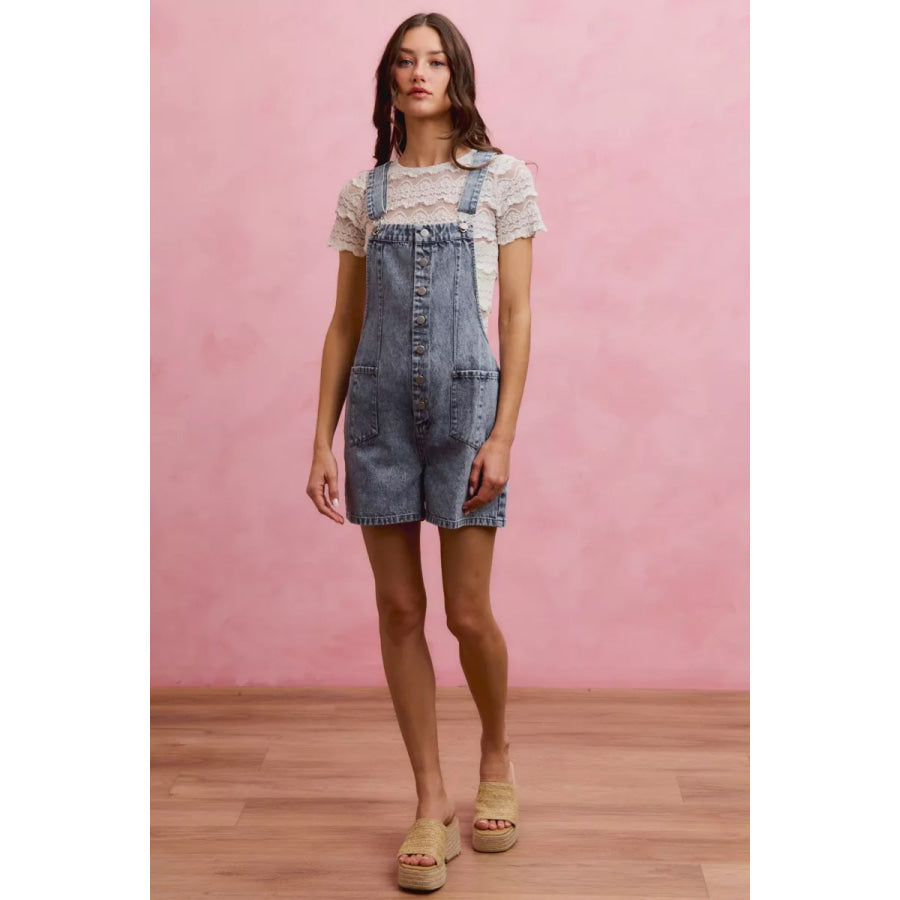 SO ME Denim Washed On Front With Adjustable Strap Romper Apparel and Accessories