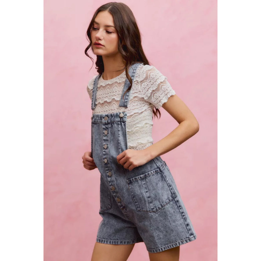 SO ME Denim Washed On Front With Adjustable Strap Romper Apparel and Accessories