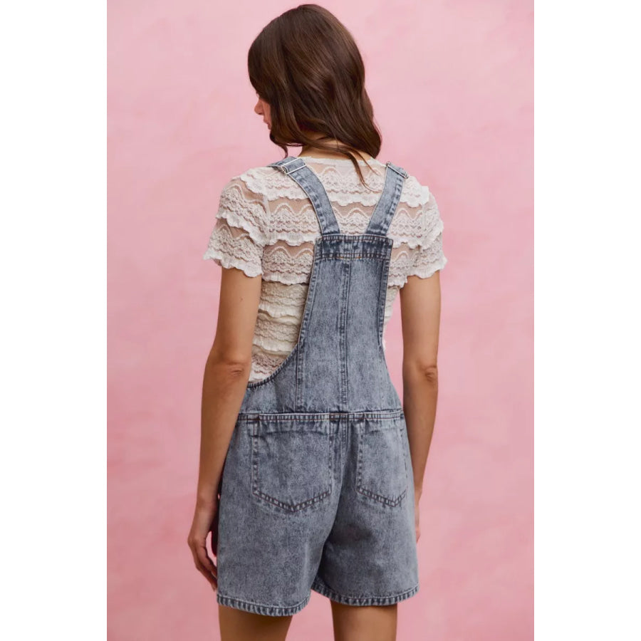 SO ME Denim Washed On Front With Adjustable Strap Romper Apparel and Accessories