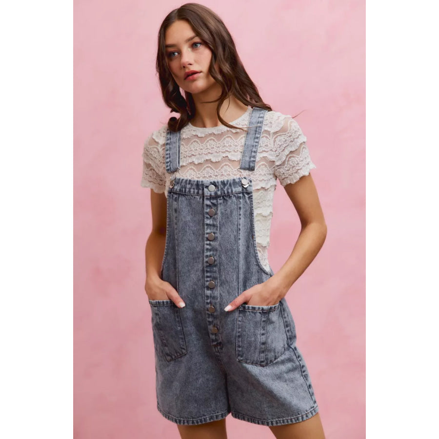 SO ME Denim Washed On Front With Adjustable Strap Romper Apparel and Accessories