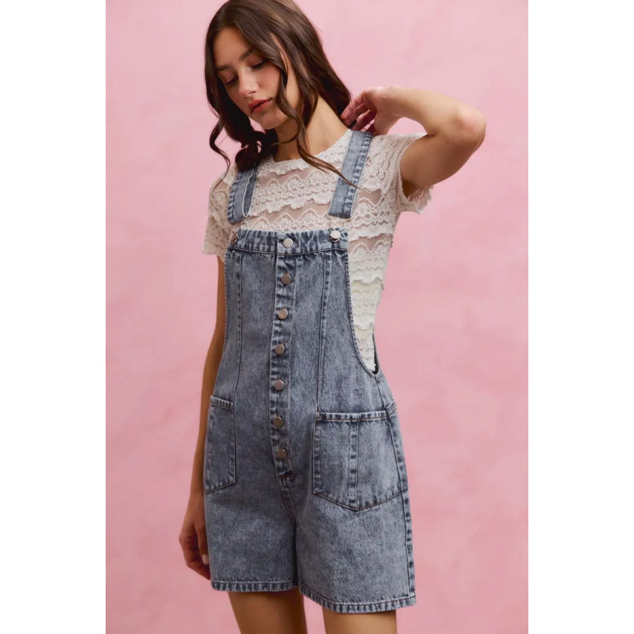 SO ME Denim Washed On Front With Adjustable Strap Romper Apparel and Accessories