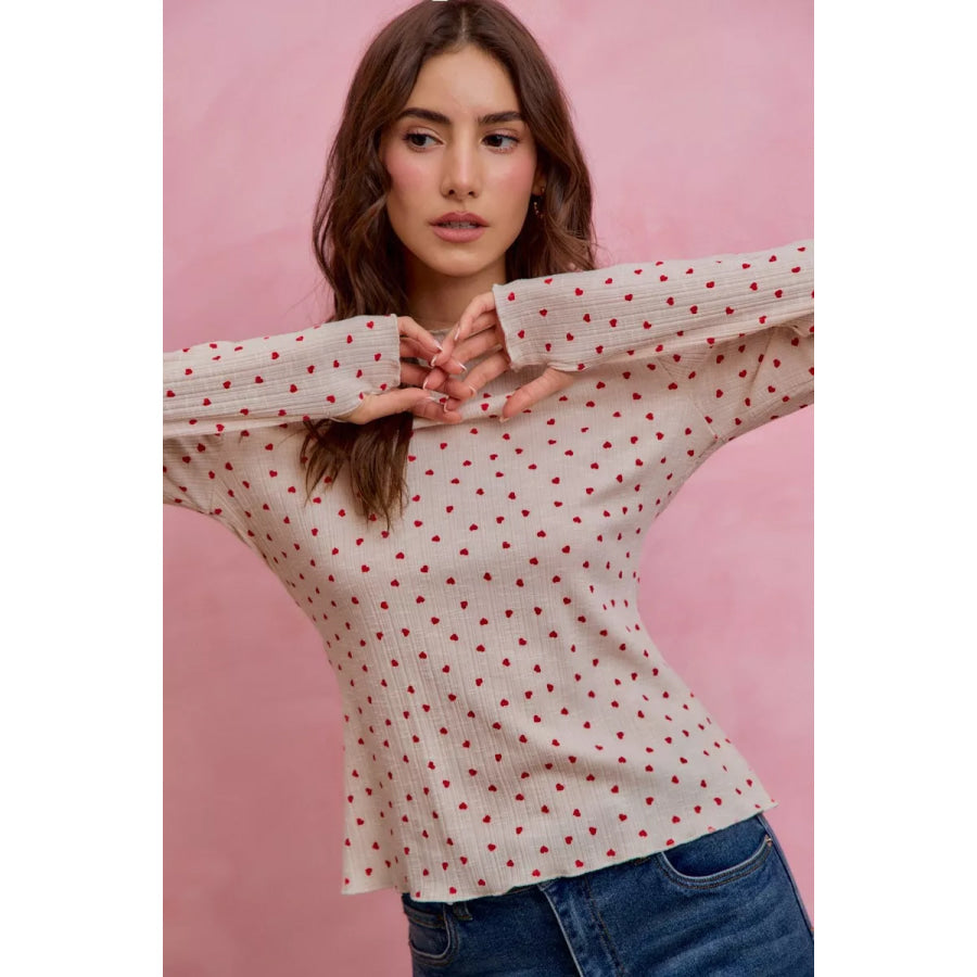 SO ME Ditsy Heart All Over Slub Rib Knit Valentine Top Apparel and Accessories