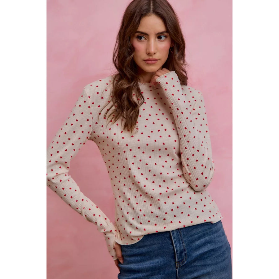 SO ME Ditsy Heart All Over Slub Rib Knit Valentine Top Apparel and Accessories