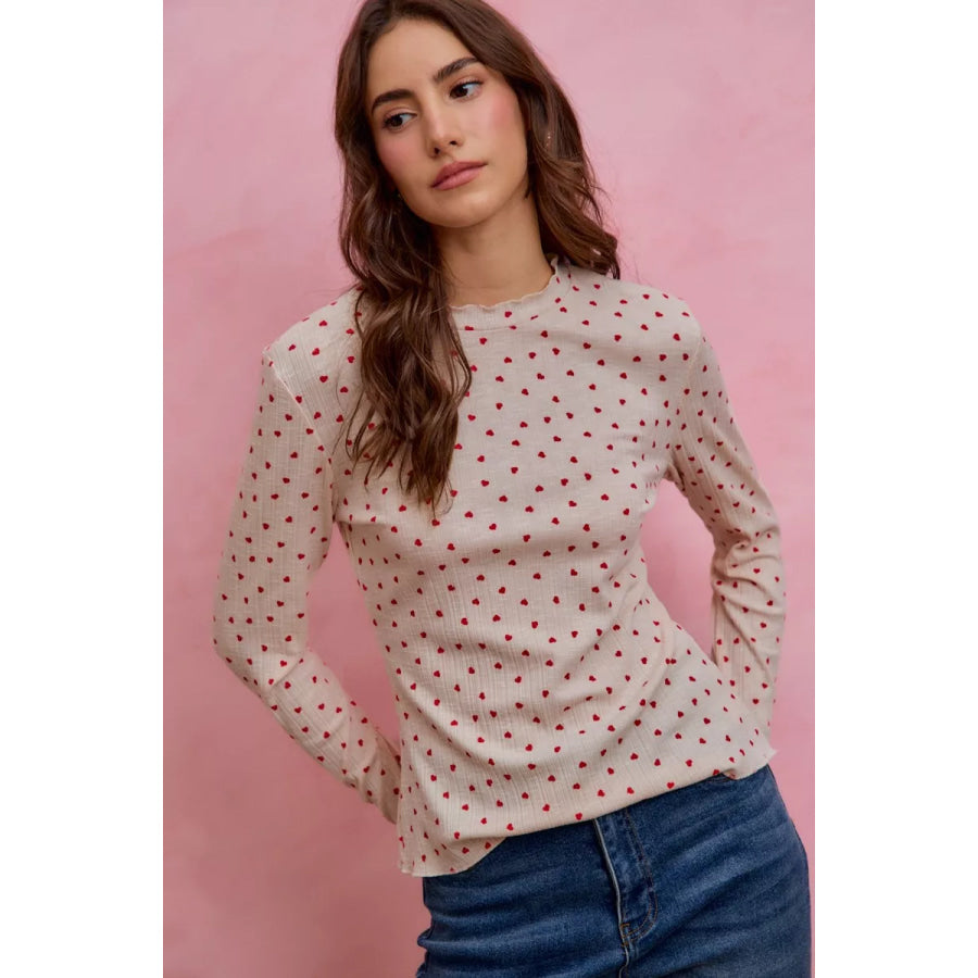 SO ME Ditsy Heart All Over Slub Rib Knit Valentine Top Apparel and Accessories