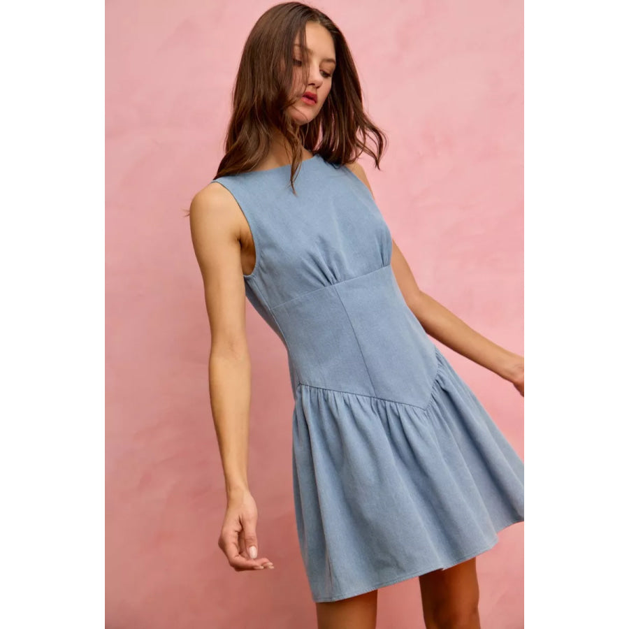 SO ME Fit And Flare Sleeveless Denim Mini Dress LT DENIM / S Apparel and Accessories