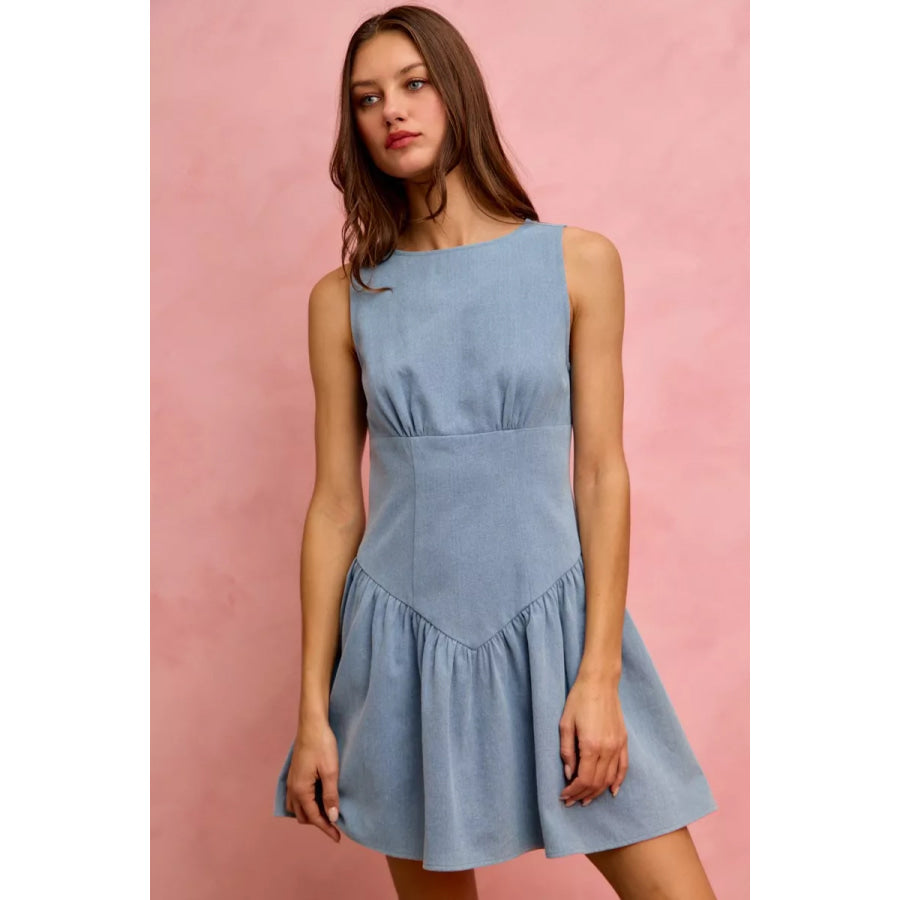 SO ME Fit And Flare Sleeveless Denim Mini Dress LT DENIM / S Apparel and Accessories