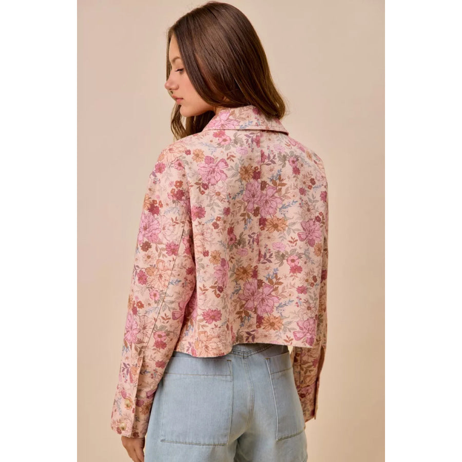 SO ME Floral Print Cotton Twill Button Down Barn Jacket Apparel and Accessories