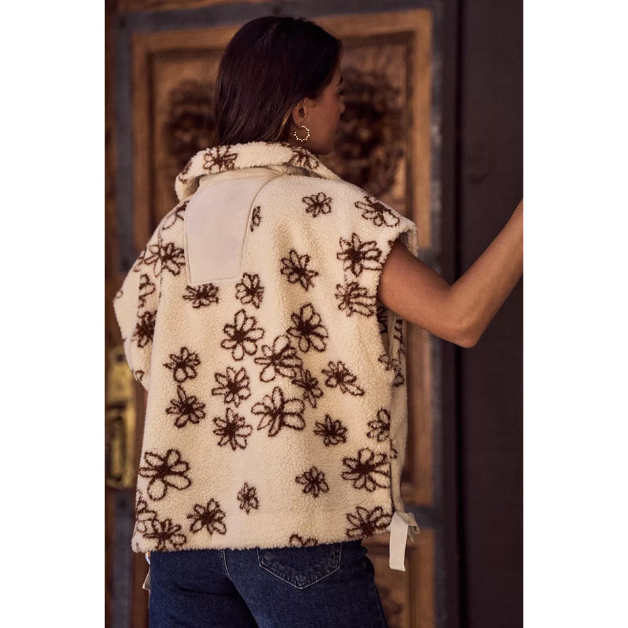 SO ME Flower Sherpa Fur Oversized Sleeveless Vest Jacket Apparel and Accessories