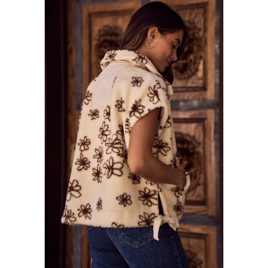 SO ME Flower Sherpa Fur Oversized Sleeveless Vest Jacket BROWN / S Apparel and Accessories