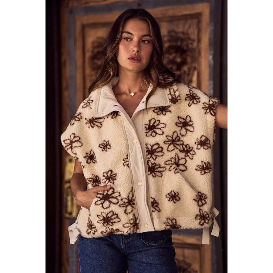 SO ME Flower Sherpa Fur Oversized Sleeveless Vest Jacket Apparel and Accessories