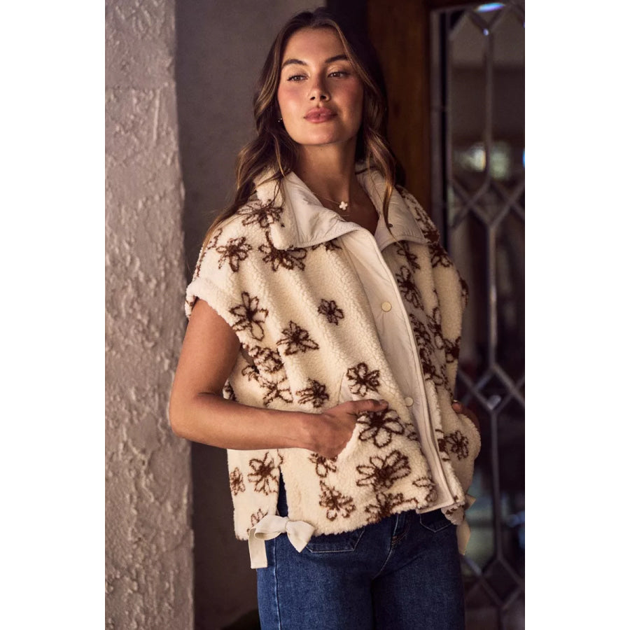 SO ME Flower Sherpa Fur Oversized Sleeveless Vest Jacket Apparel and Accessories