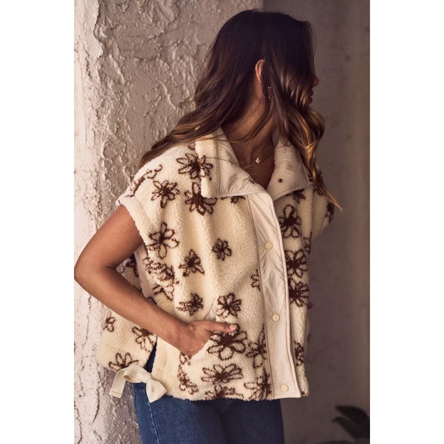 SO ME Flower Sherpa Fur Oversized Sleeveless Vest Jacket Apparel and Accessories