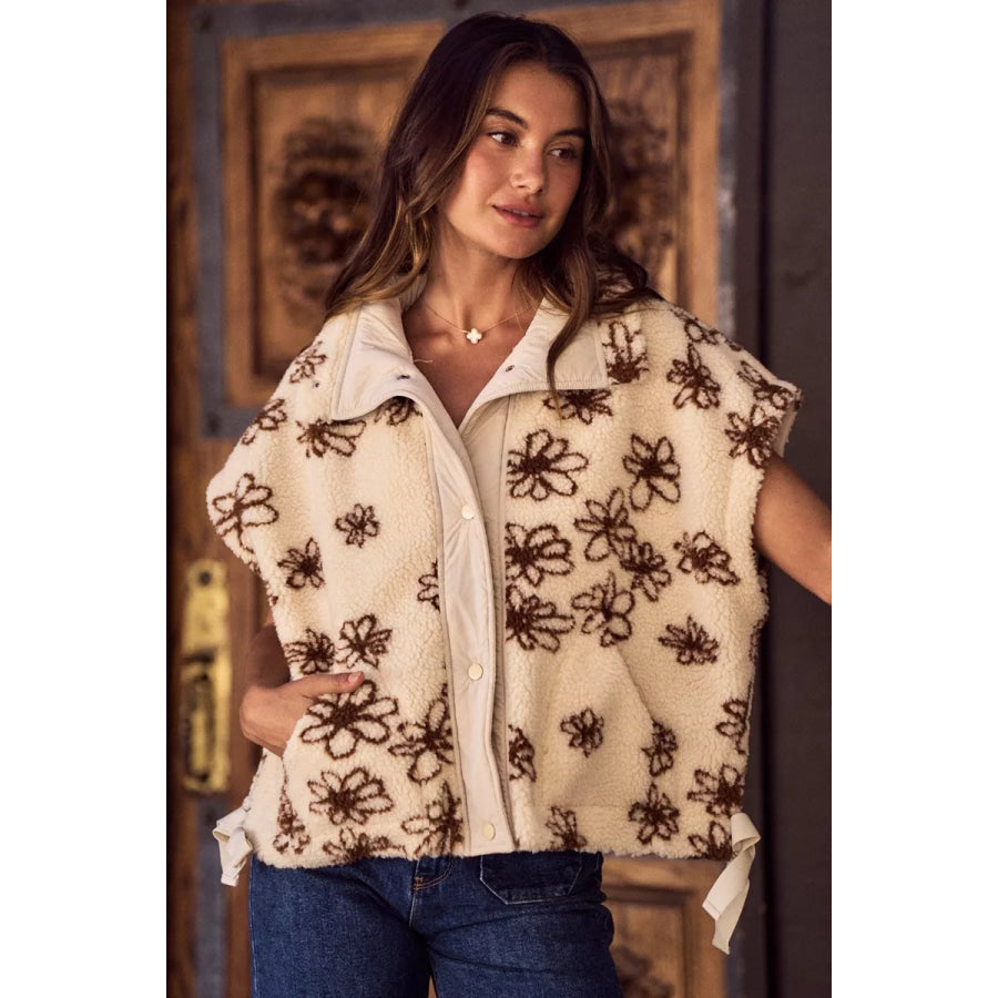 SO ME Flower Sherpa Fur Oversized Sleeveless Vest Jacket Apparel and Accessories