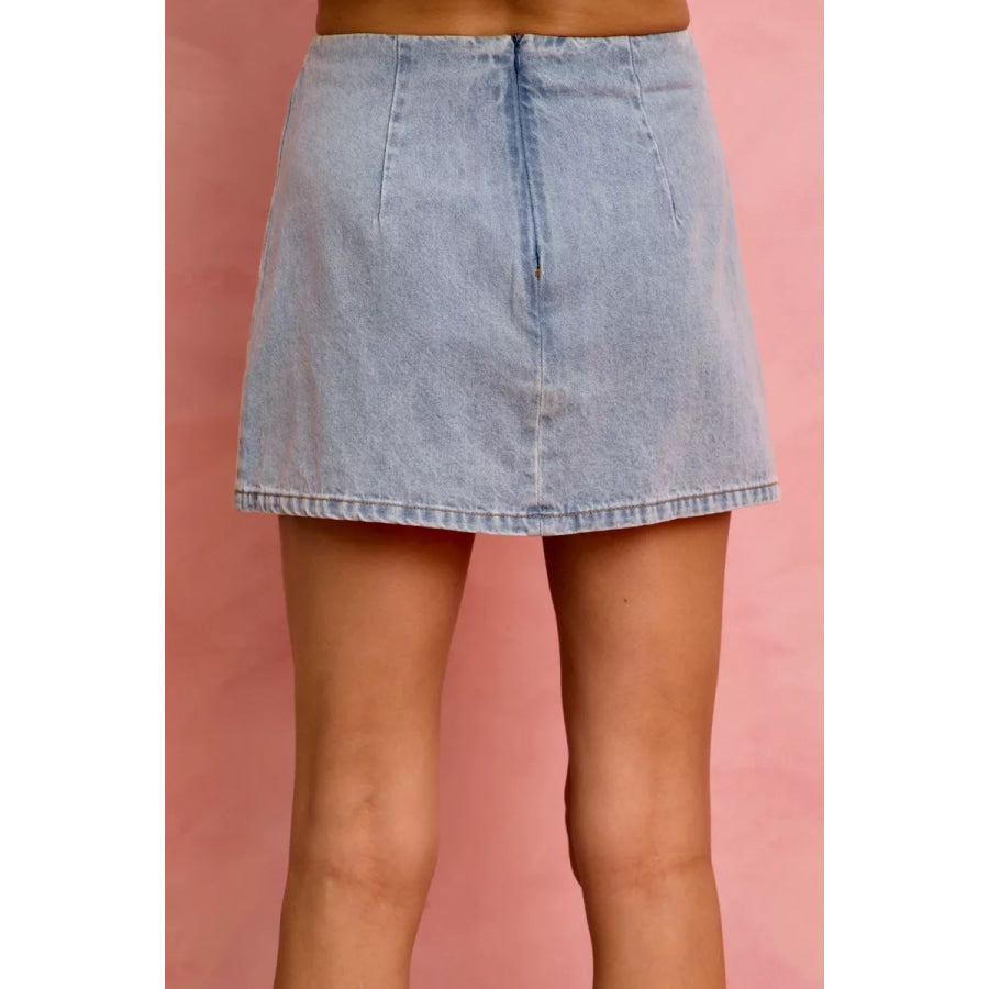 SO ME Lace Ribbon Trim Denim Mini Skirt Apparel and Accessories
