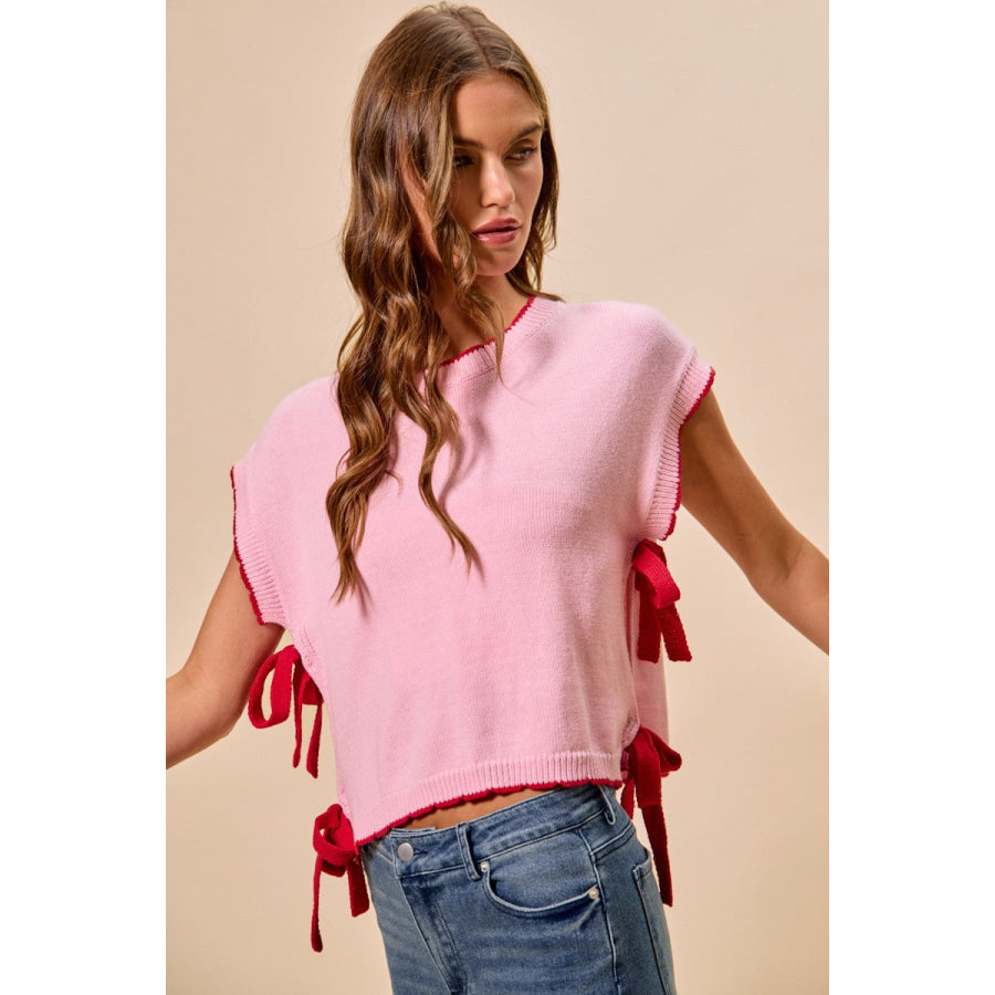SO ME Lightweight Sweater Dolman Side Ribbon Tie Top Apparel and Accessories