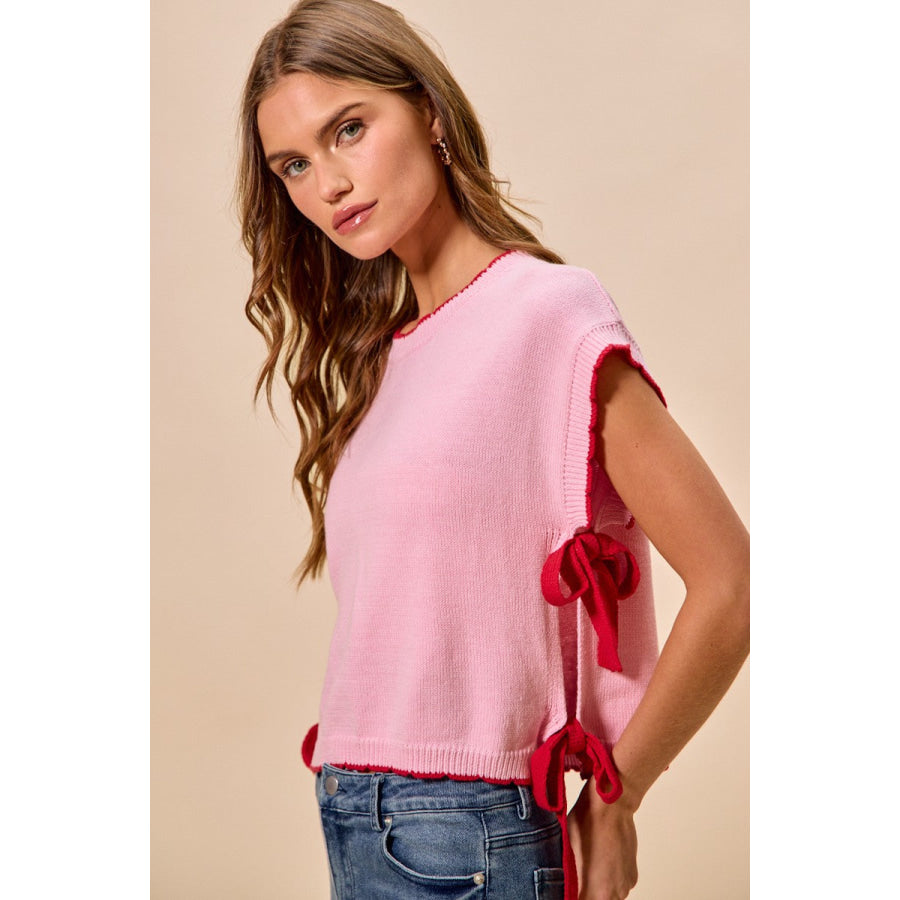 SO ME Lightweight Sweater Dolman Side Ribbon Tie Top Apparel and Accessories