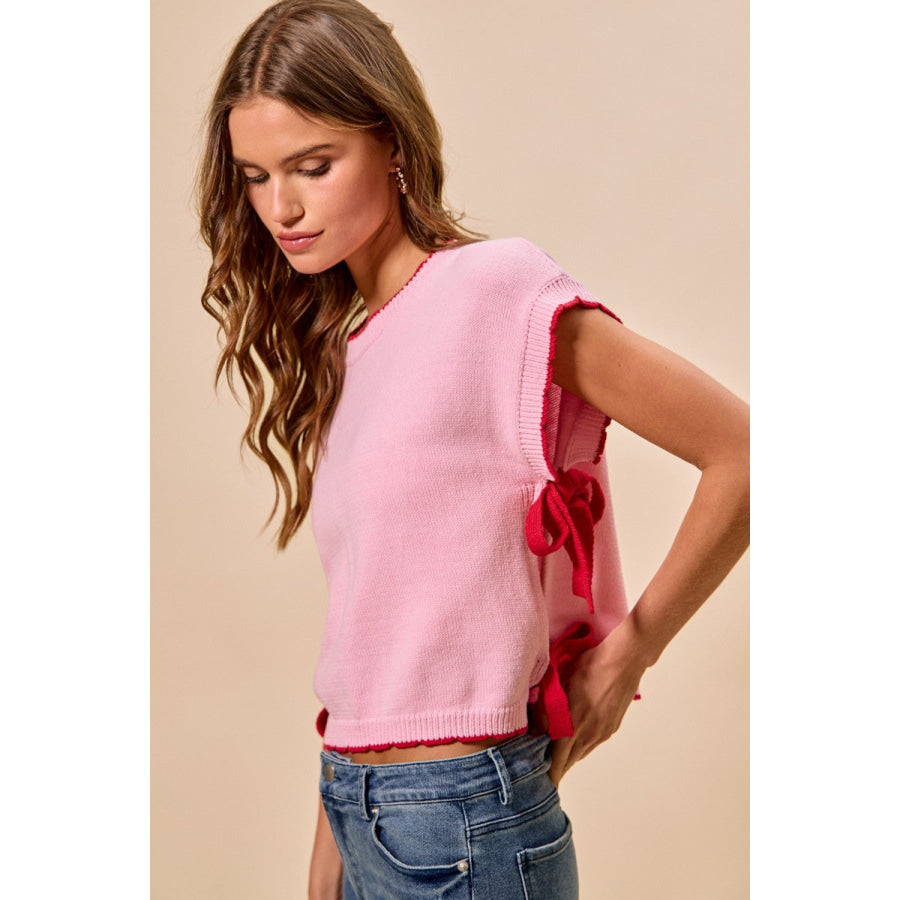 SO ME Lightweight Sweater Dolman Side Ribbon Tie Top Apparel and Accessories