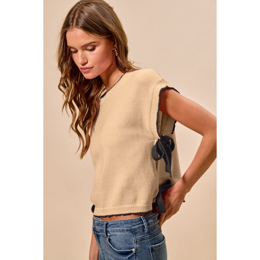 SO ME Lightweight Sweater Dolman Side Ribbon Tie Top Apparel and Accessories