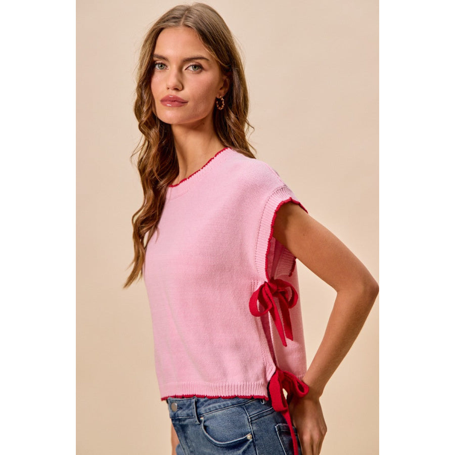 SO ME Lightweight Sweater Dolman Side Ribbon Tie Top Apparel and Accessories
