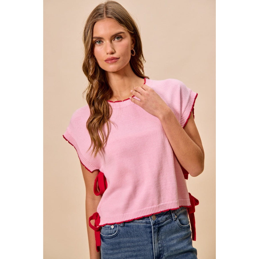 SO ME Lightweight Sweater Dolman Side Ribbon Tie Top Apparel and Accessories