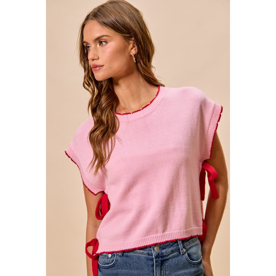 SO ME Lightweight Sweater Dolman Side Ribbon Tie Top Apparel and Accessories