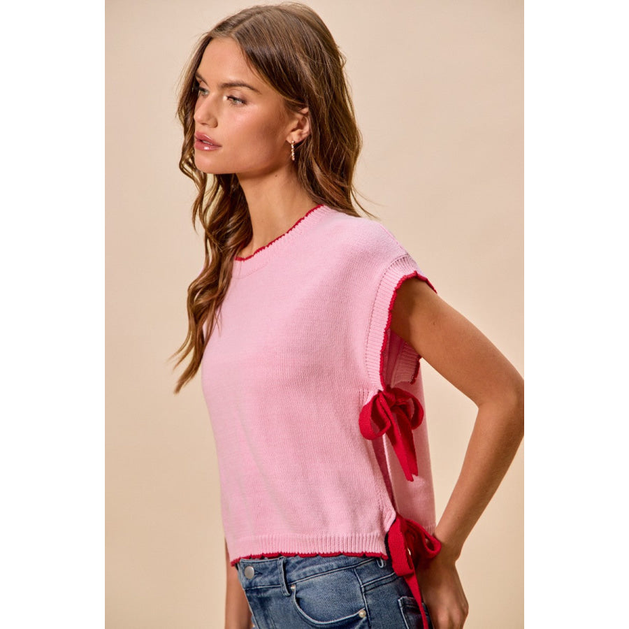 SO ME Lightweight Sweater Dolman Side Ribbon Tie Top Apparel and Accessories