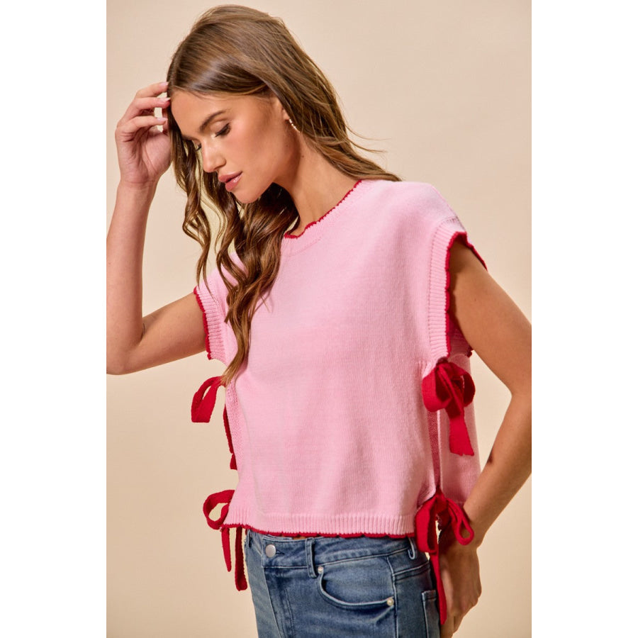 SO ME Lightweight Sweater Dolman Side Ribbon Tie Top Apparel and Accessories