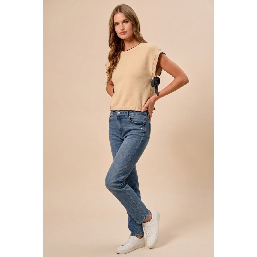 SO ME Lightweight Sweater Dolman Side Ribbon Tie Top Apparel and Accessories