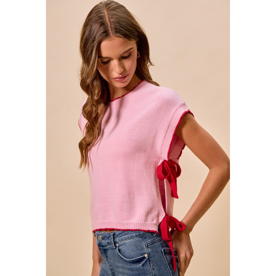 SO ME Lightweight Sweater Dolman Side Ribbon Tie Top Apparel and Accessories