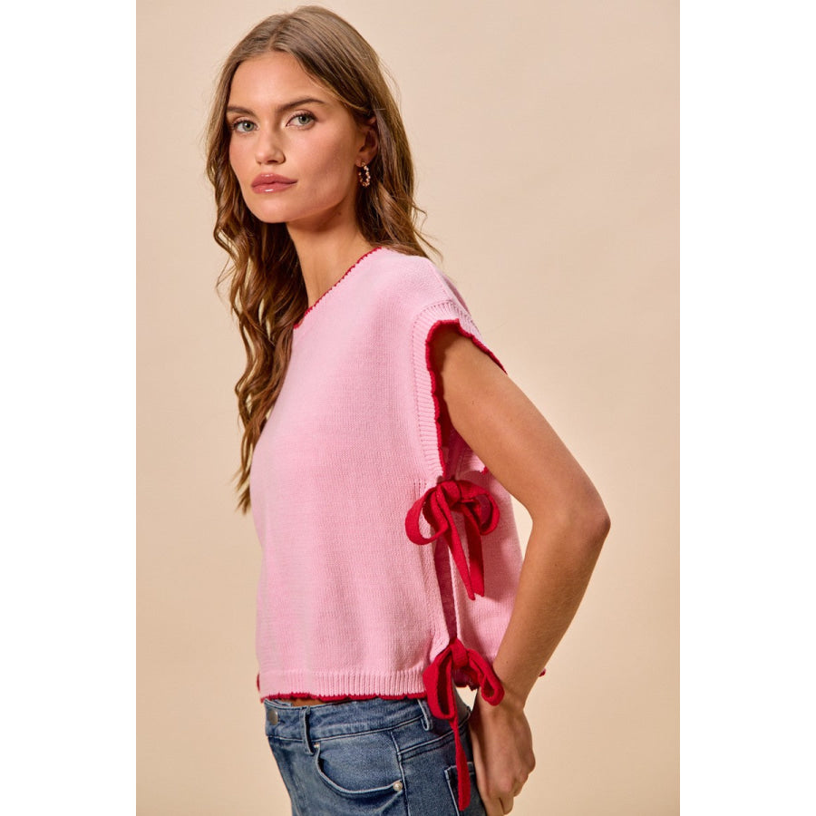 SO ME Lightweight Sweater Dolman Side Ribbon Tie Top Apparel and Accessories