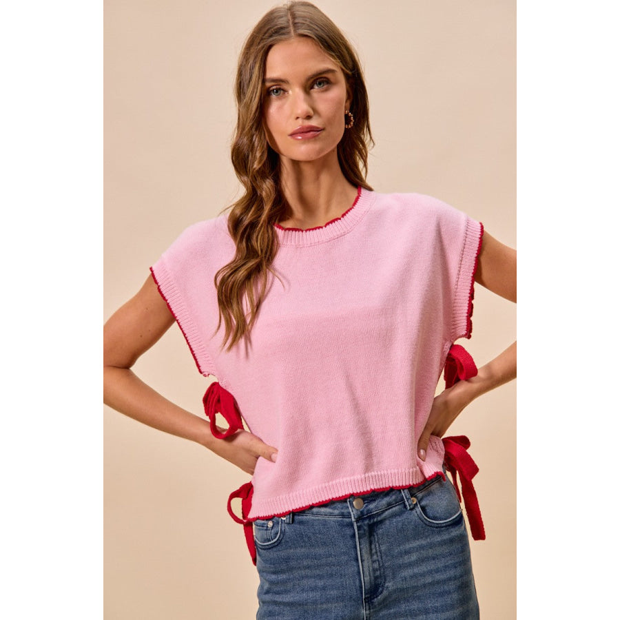 SO ME Lightweight Sweater Dolman Side Ribbon Tie Top Apparel and Accessories