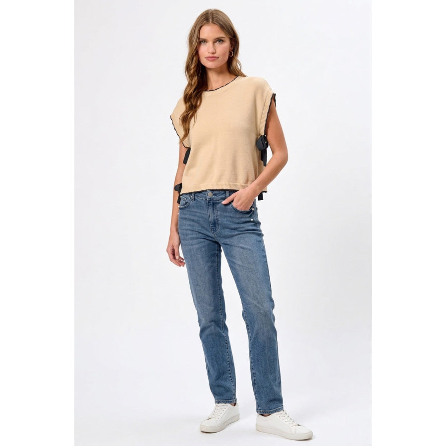 SO ME Lightweight Sweater Dolman Side Ribbon Tie Top Apparel and Accessories