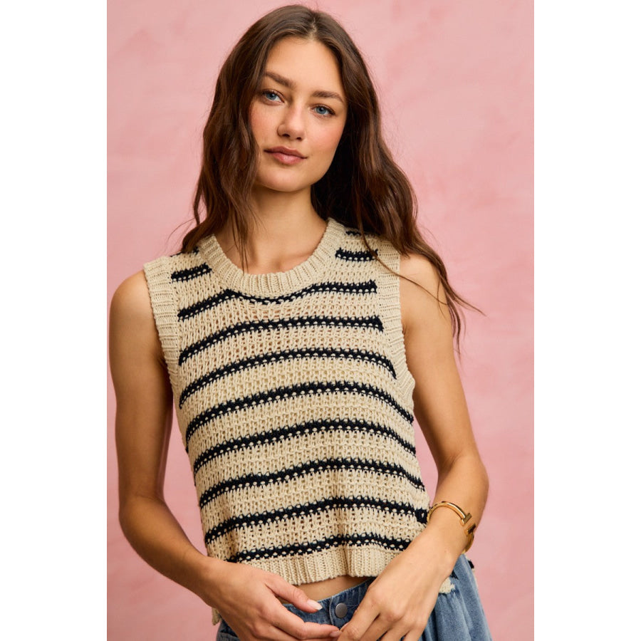 SO ME Low Gauge Textured Stripe Sleeveless Sweater Top Apparel and Accessories