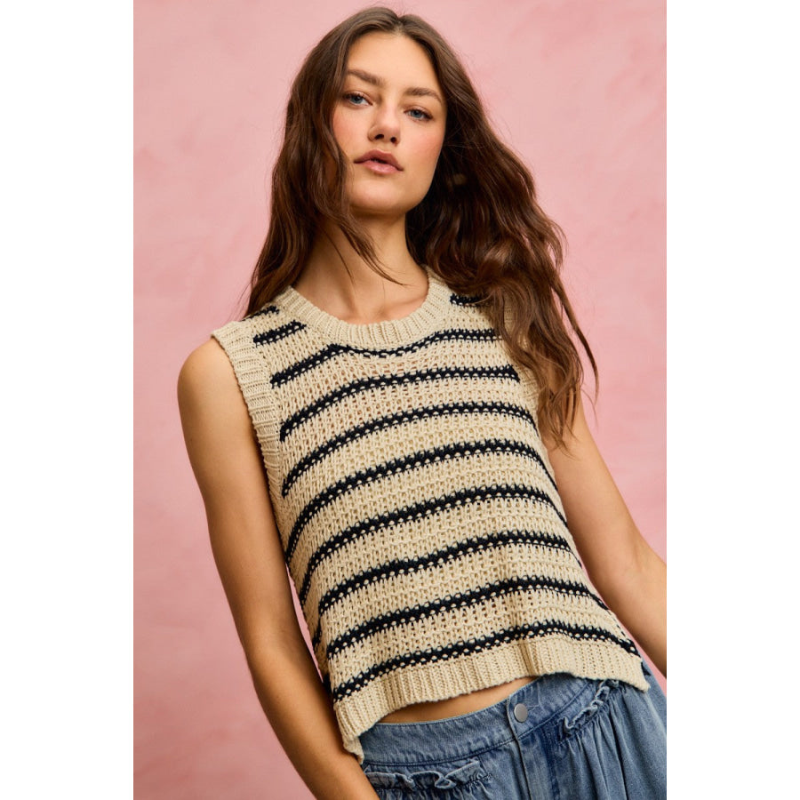 SO ME Low Gauge Textured Stripe Sleeveless Sweater Top Apparel and Accessories